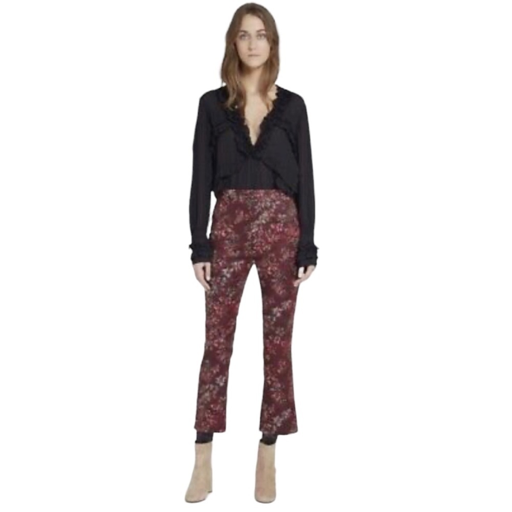 IRO | Imae | Woven Floral Metallic Brocade Cropped Slim High Waisted Pan…